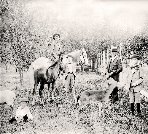 ca 1896 L to R Johnn Higgins, William Bower (on horse), John H Bower, Daniel Bower & James Bower R