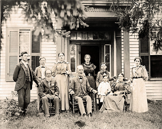 ca 1896 Seated Joseph Kelly (brother in law), William Bower, Ann Dennison Bower, Standing Daniel William Bower, John H. Bower, Katherine Bower, Mary Elizabeth Higgins (sister in law), James C. Bower,